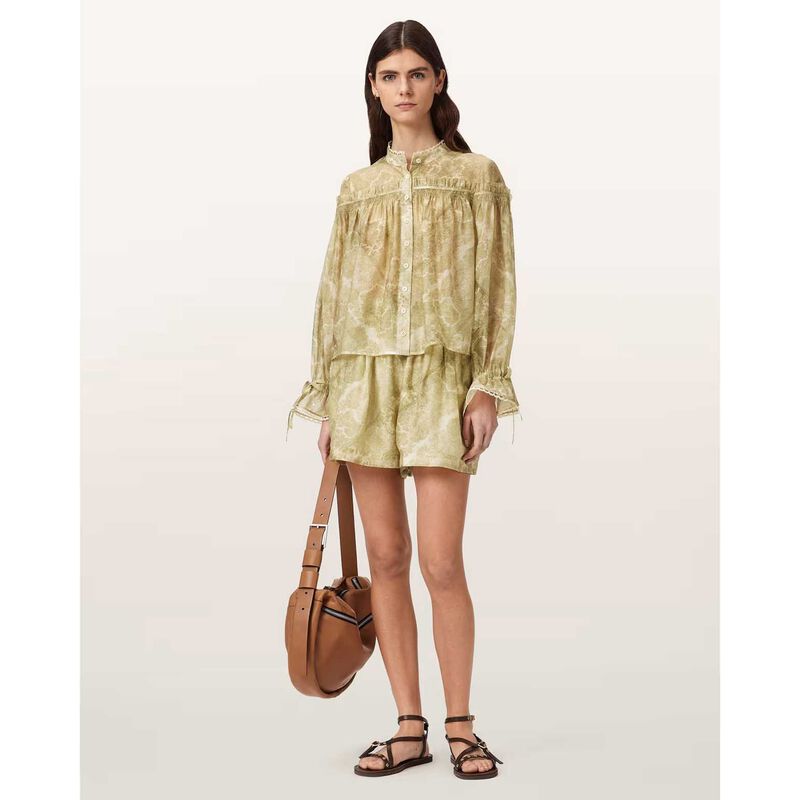 AllSaints Delphine Relaxed Fit Gathered Shirt image number 3